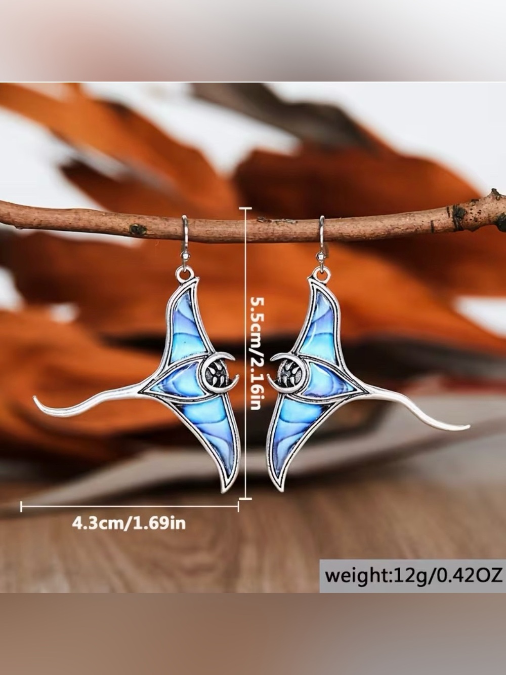 Devil Fish String-ray Shaped Earrings New - Picture 4 of 7